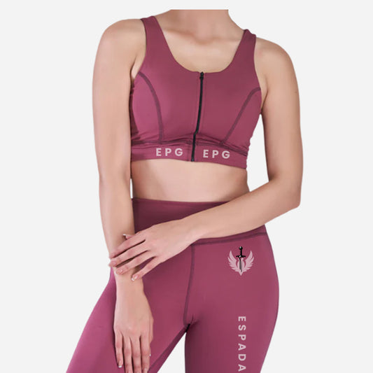 Plum Red Zipper Sports Bra & Stride Leggings