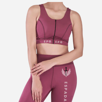 Plum Red Zipper Sports Bra & Stride Leggings